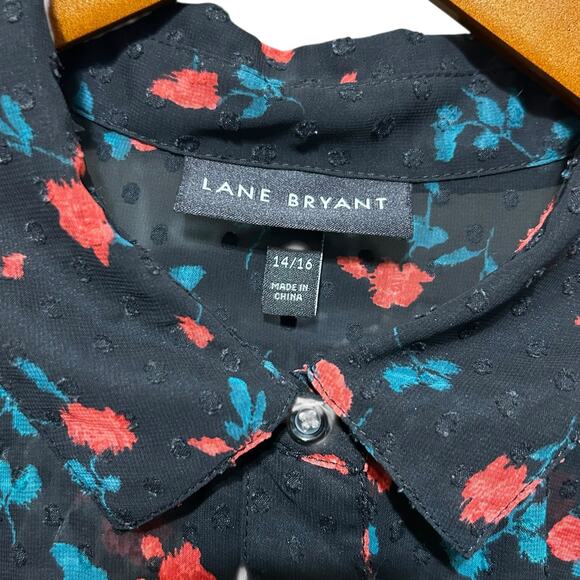 Lane Bryant Womens Boho Blouse 14/16 Black Floral Swiss Dot Sheer Whimsigoth‎ - Picture 2 of 9